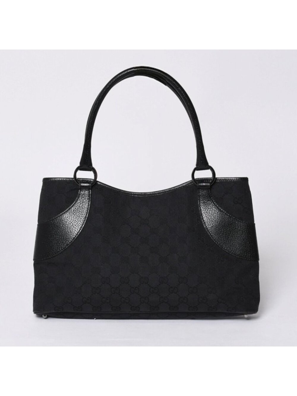 Gucci Handbag GG Canvas Leather Black Gold